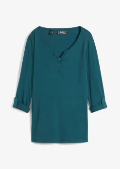 bonprix bonprix Camiseta de algodón orgánico puro con botones Petróleo azul Sale