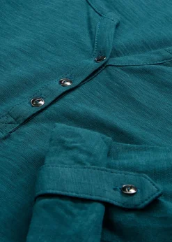 bonprix bonprix Camiseta de algodón orgánico puro con botones Petróleo azul Sale