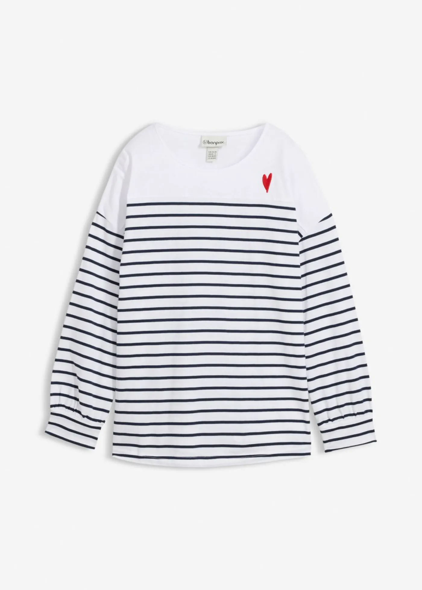 bonprix bonprix Camiseta de algodón orgánico puro con manga larga Blanco-azul marino con rayas Sale