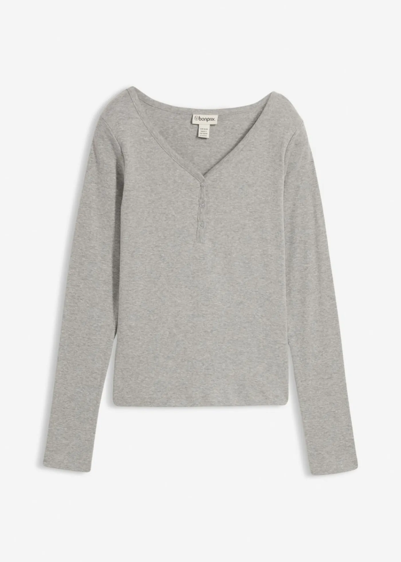 bonprix bonprix Camiseta de algodón orgánico puro con manga larga gris claro jaspeado moteado New