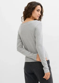 bonprix bonprix Camiseta de algodón orgánico puro con manga larga gris claro jaspeado moteado New