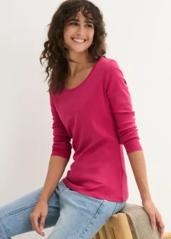bonprix bonprix Camiseta de algodón orgánico puro con manga larga Rojo sangría Sale