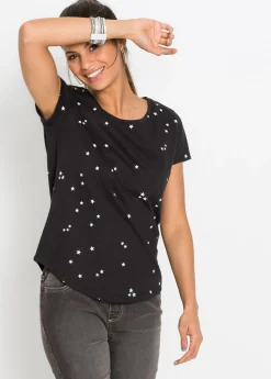 bonprix bonprix Camiseta de algodón puro Negro estampado Clearance