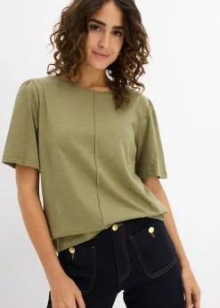bonprix bonprix Camiseta de algodón puro Verde oliva Discount