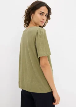 bonprix bonprix Camiseta de algodón puro Verde oliva Discount