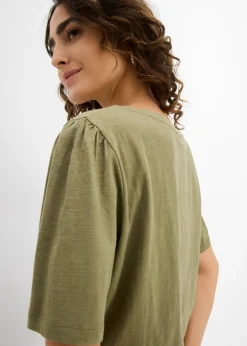 bonprix bonprix Camiseta de algodón puro Verde oliva Discount
