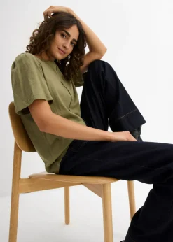 bonprix bonprix Camiseta de algodón puro Verde oliva Discount
