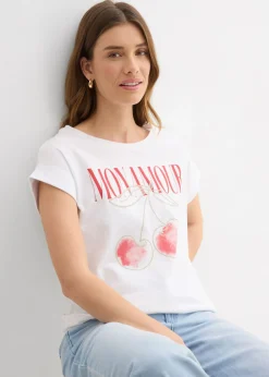 bonprix bonprix Camiseta de algodón puro Blanco