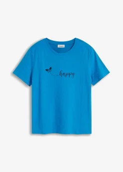 bonprix bonprix Camiseta de algodón puro Azul pacífico estampado Best