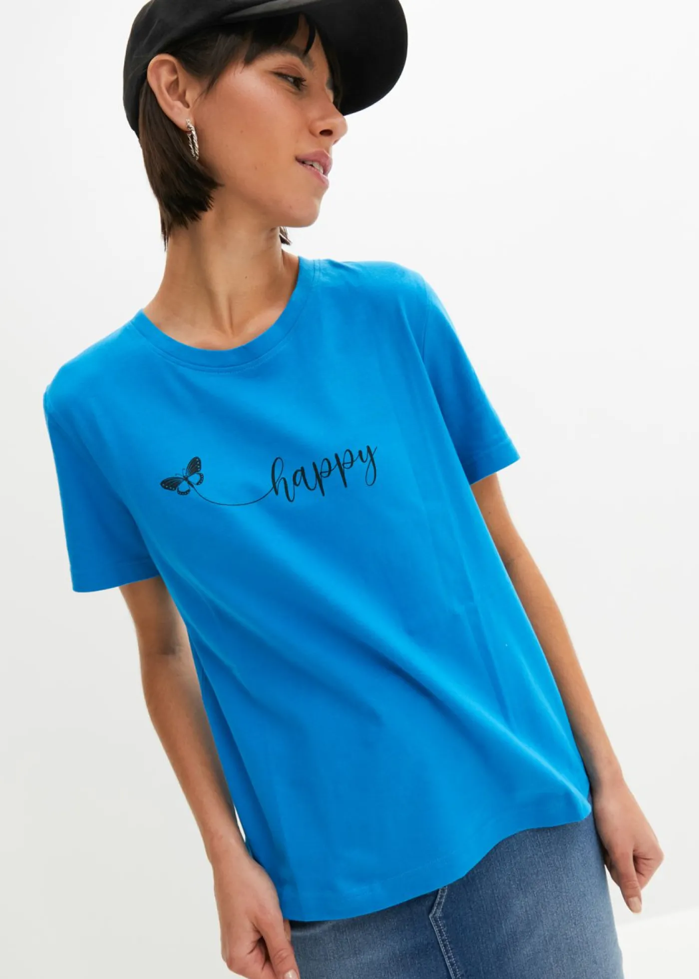 bonprix bonprix Camiseta de algodón puro Azul pacífico estampado Best