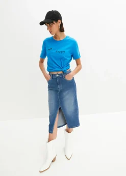 bonprix bonprix Camiseta de algodón puro Azul pacífico estampado Best