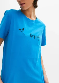 bonprix bonprix Camiseta de algodón puro Azul pacífico estampado Best