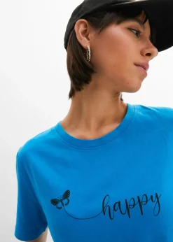 bonprix bonprix Camiseta de algodón puro Azul pacífico estampado Best
