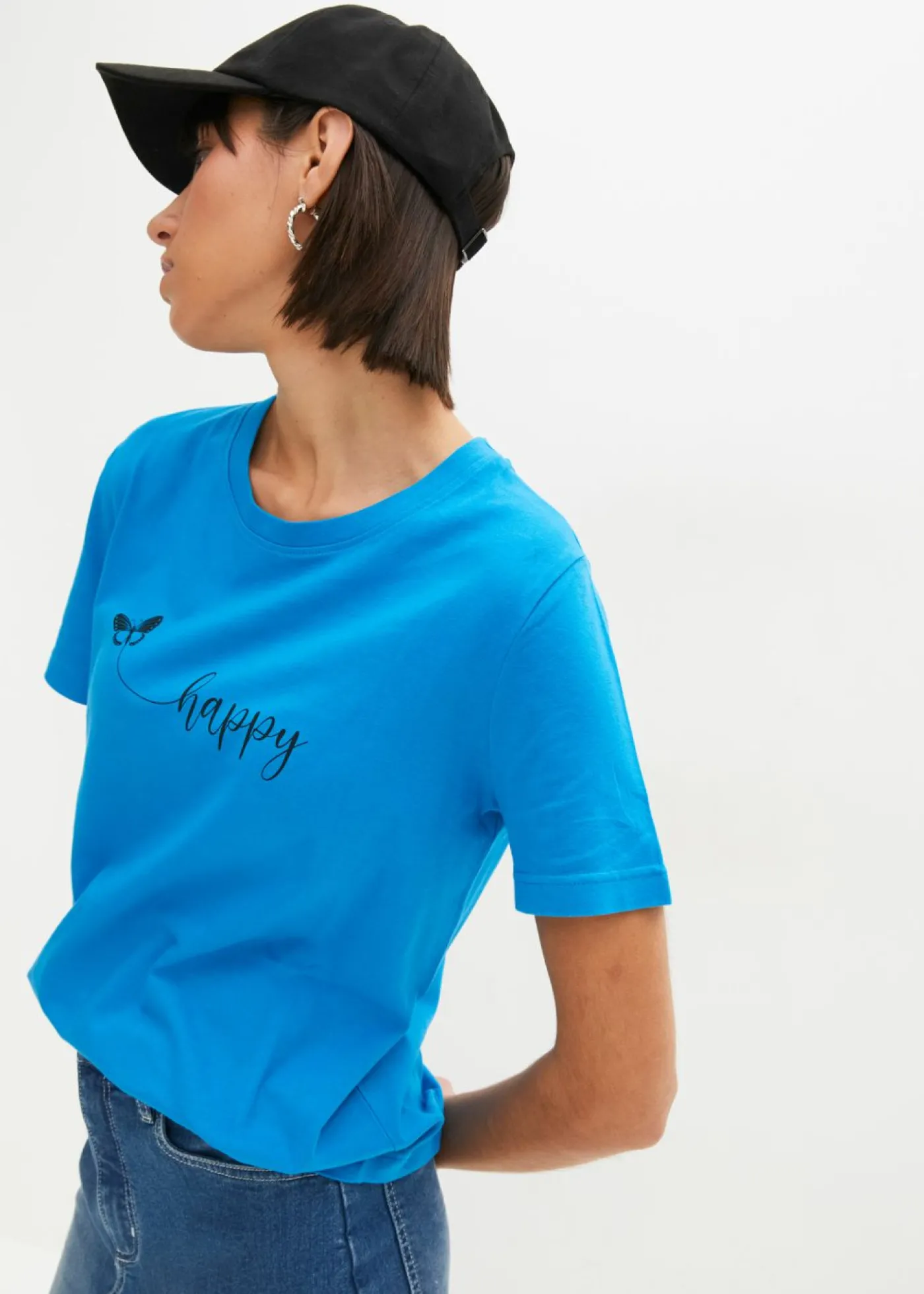 bonprix bonprix Camiseta de algodón puro Azul pacífico estampado Best