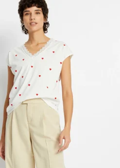 bonprix bonprix Camiseta de algodón puro Blanco lana estampado Discount