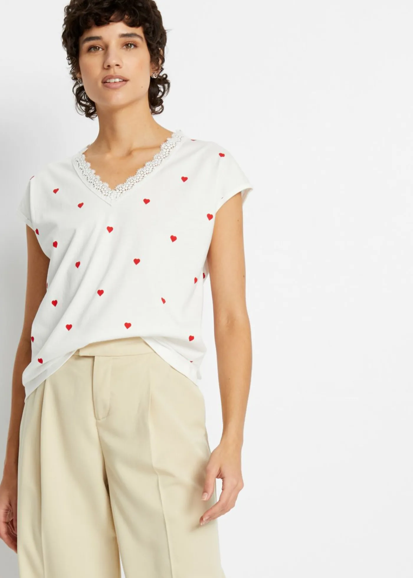 bonprix bonprix Camiseta de algodón puro Blanco lana estampado Discount