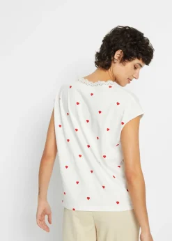 bonprix bonprix Camiseta de algodón puro Blanco lana estampado Discount