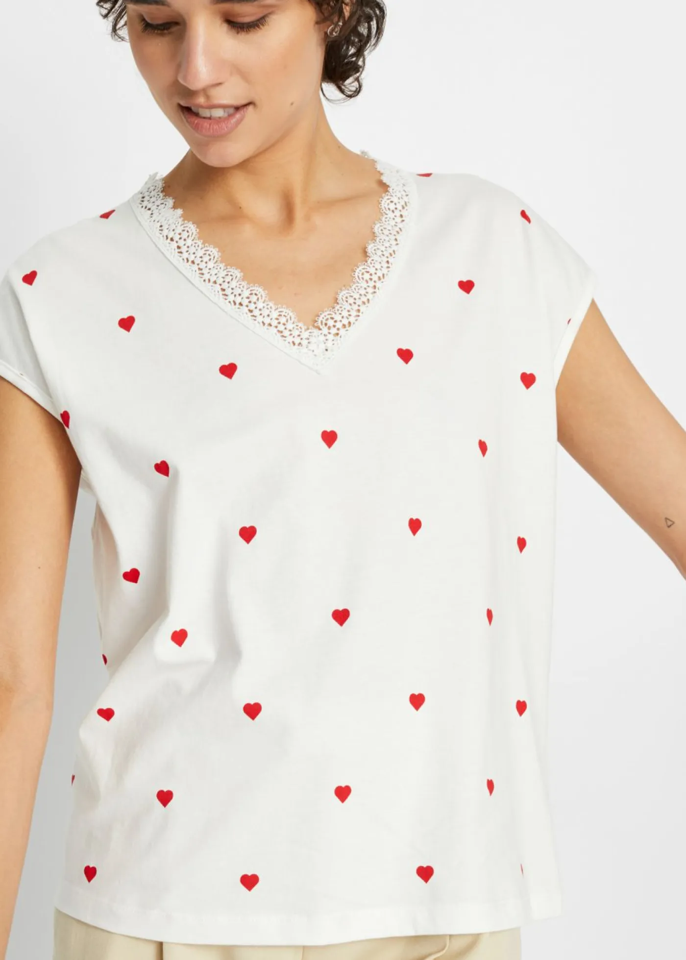 bonprix bonprix Camiseta de algodón puro Blanco lana estampado Discount