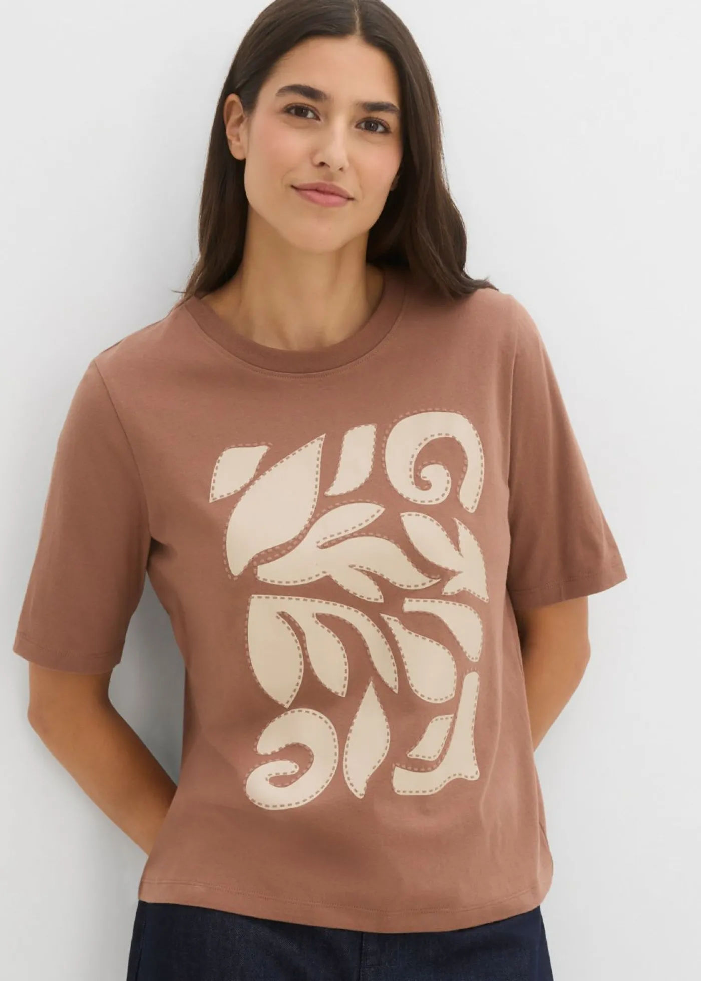 bonprix bonprix Camiseta de algodón puro marrón castaño-arena claro Online