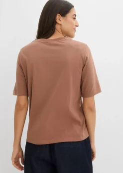 bonprix bonprix Camiseta de algodón puro marrón castaño-arena claro Online
