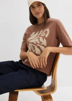 bonprix bonprix Camiseta de algodón puro marrón castaño-arena claro Online