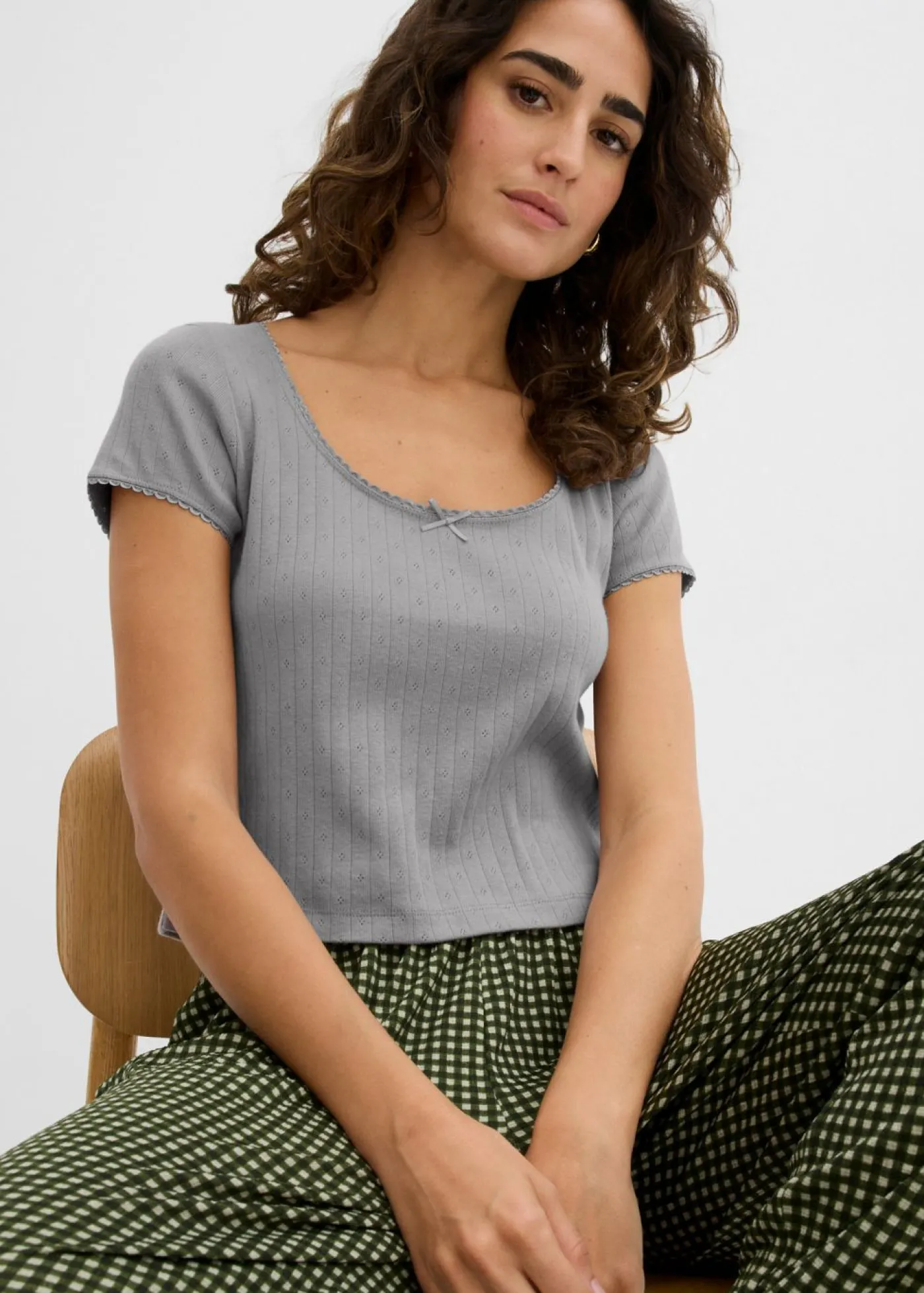 bonprix bonprix Camiseta de algodón puro Gris claro Sale