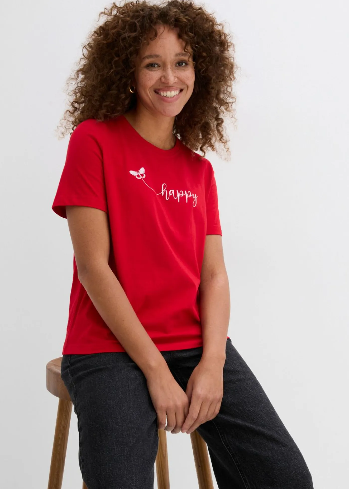 bonprix bonprix Camiseta de algodón puro Rojo-blanco estampado Sale
