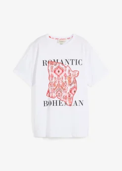 bonprix bonprix Camiseta de algodón puro Blanco-rojo Outlet