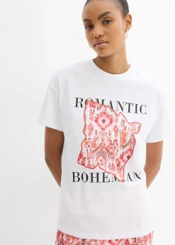 bonprix bonprix Camiseta de algodón puro Blanco-rojo Outlet