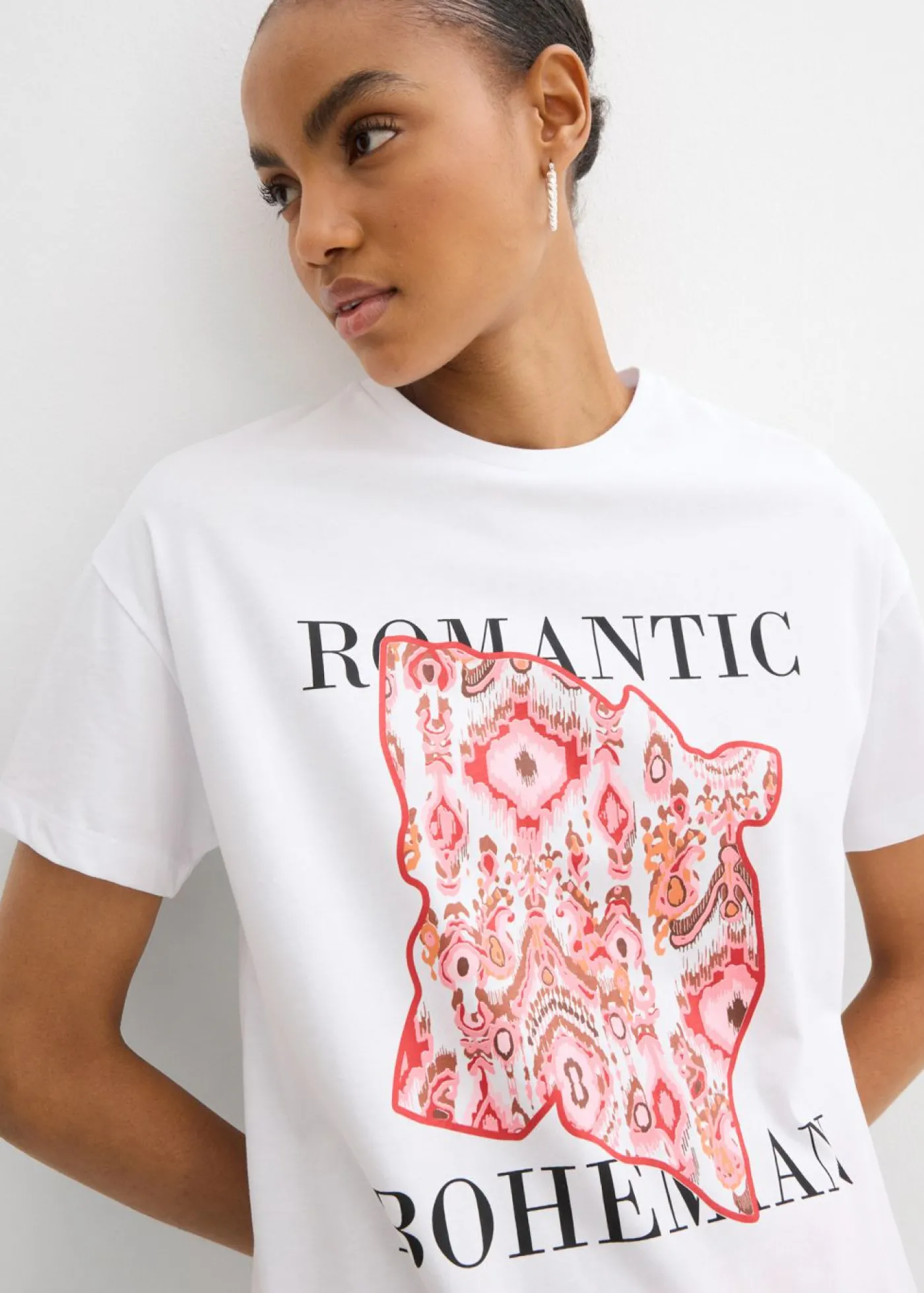 bonprix bonprix Camiseta de algodón puro Blanco-rojo Outlet
