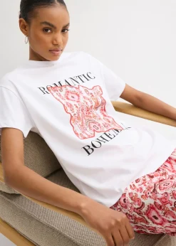 bonprix bonprix Camiseta de algodón puro Blanco-rojo Outlet