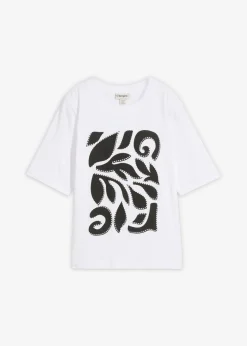bonprix bonprix Camiseta de algodón puro Blanco-negro Clearance