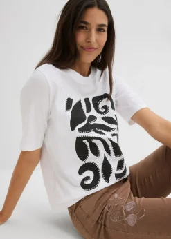 bonprix bonprix Camiseta de algodón puro Blanco-negro Clearance