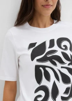 bonprix bonprix Camiseta de algodón puro Blanco-negro Clearance