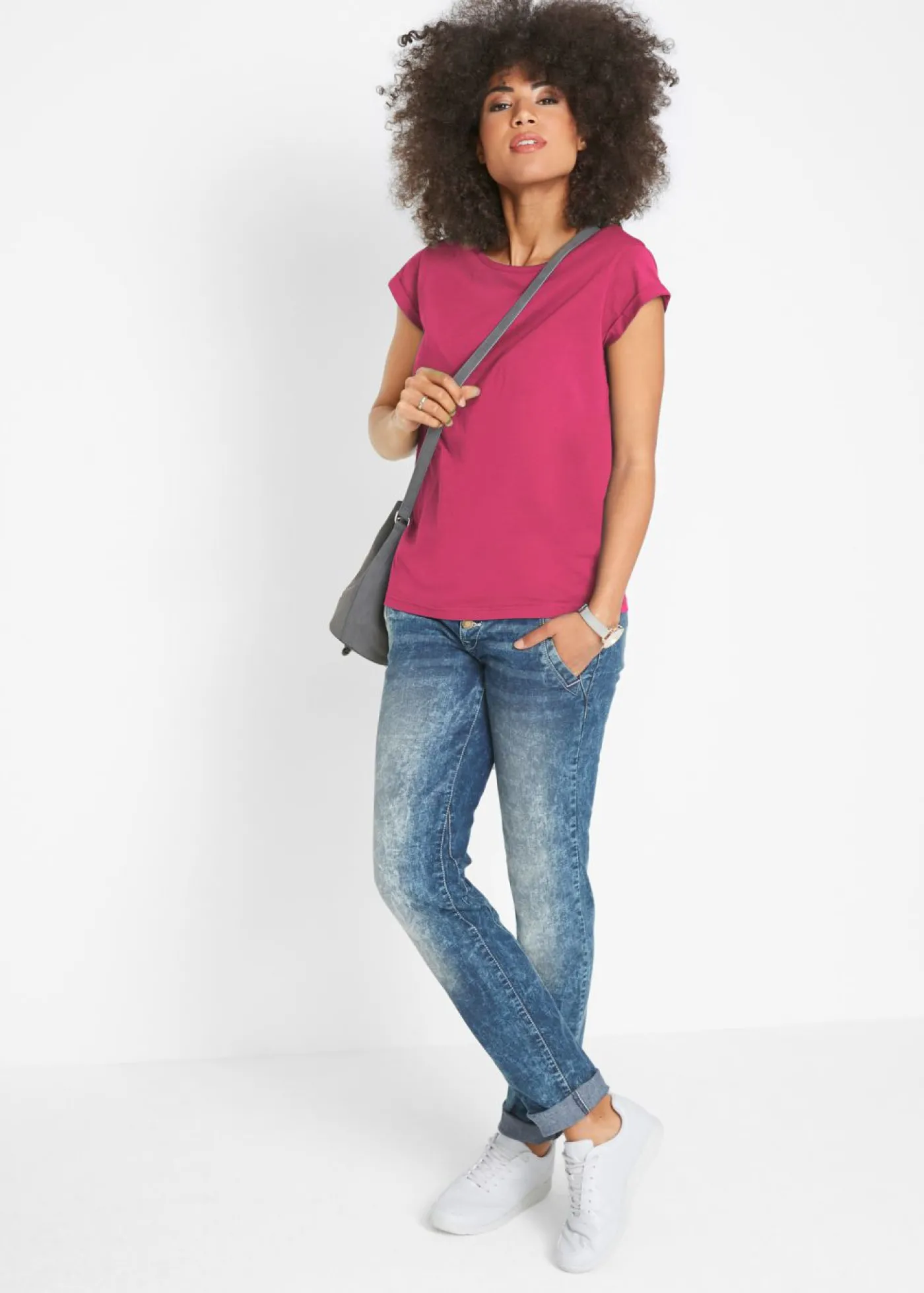 bonprix bonprix Camiseta de algodón puro fucsia New