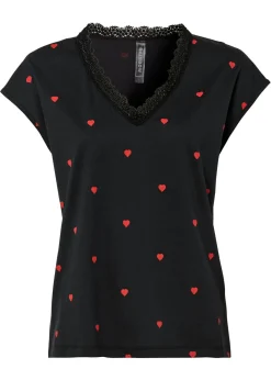 bonprix bonprix Camiseta de algodón puro Negro estampado Clearance