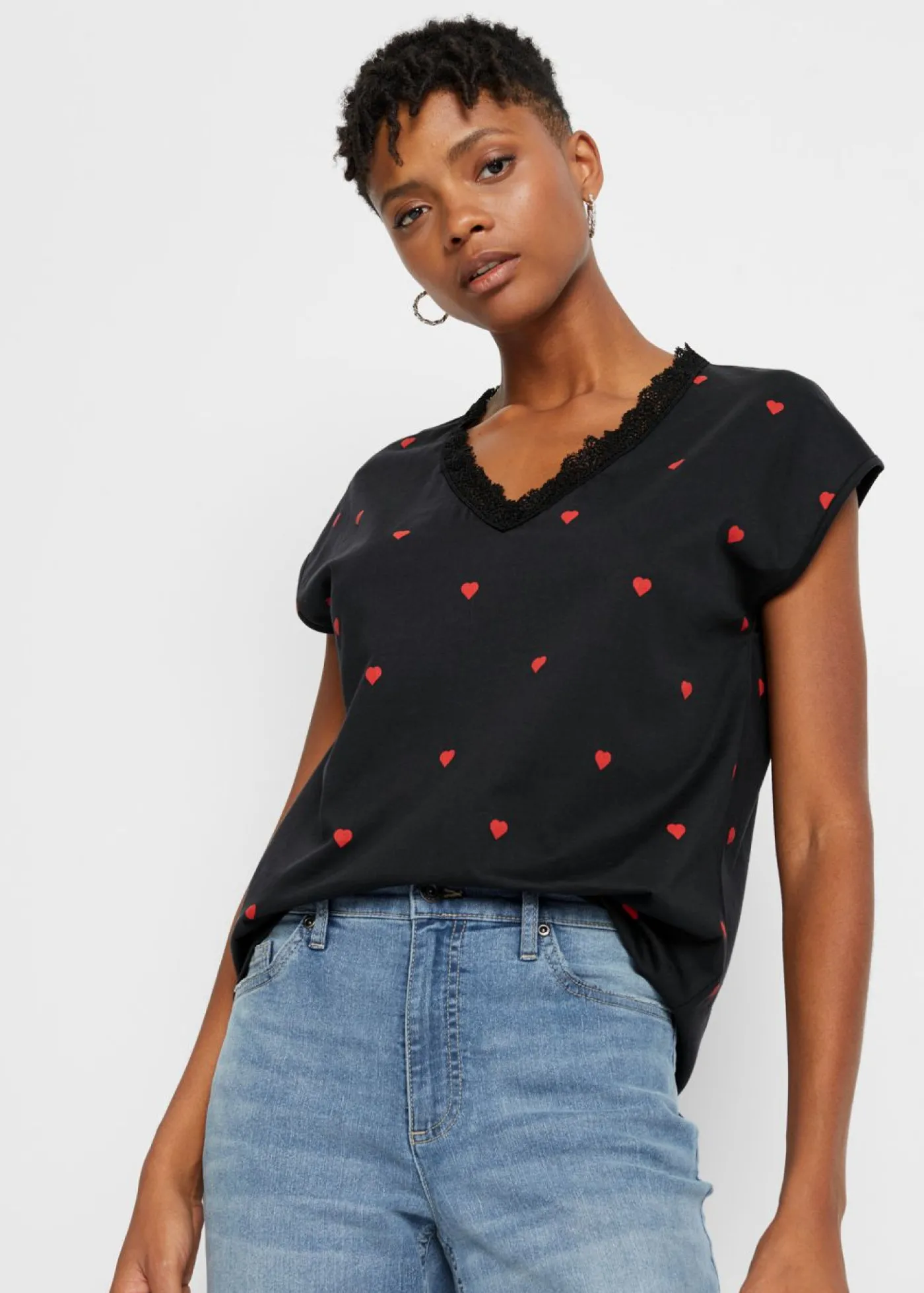 bonprix bonprix Camiseta de algodón puro Negro estampado Clearance
