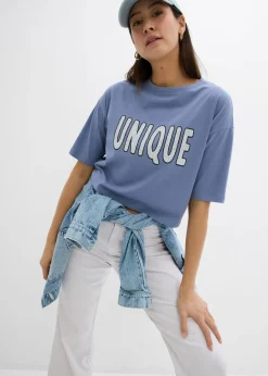 bonprix bonprix Camiseta de algodón puro Azul-blanco Clearance