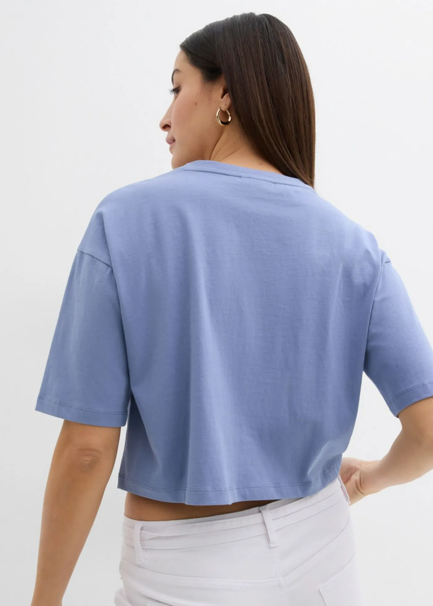 bonprix bonprix Camiseta de algodón puro Azul-blanco Clearance