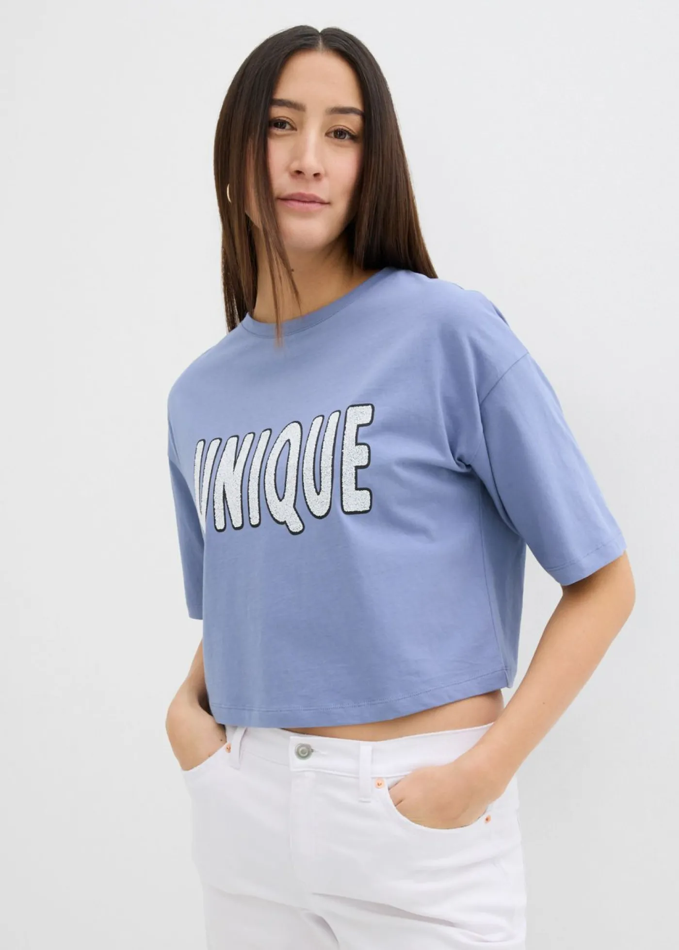 bonprix bonprix Camiseta de algodón puro Azul-blanco Clearance