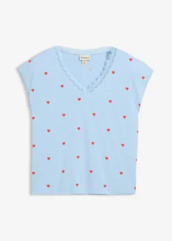 bonprix bonprix Camiseta de algodón puro Azul claro estampado Clearance