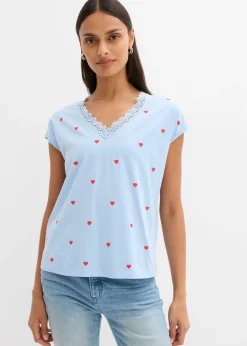 bonprix bonprix Camiseta de algodón puro Azul claro estampado Clearance
