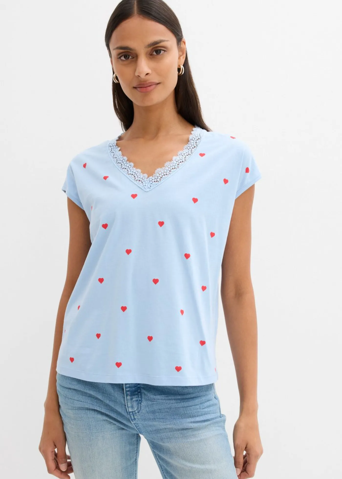 bonprix bonprix Camiseta de algodón puro Azul claro estampado Clearance