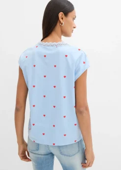 bonprix bonprix Camiseta de algodón puro Azul claro estampado Clearance