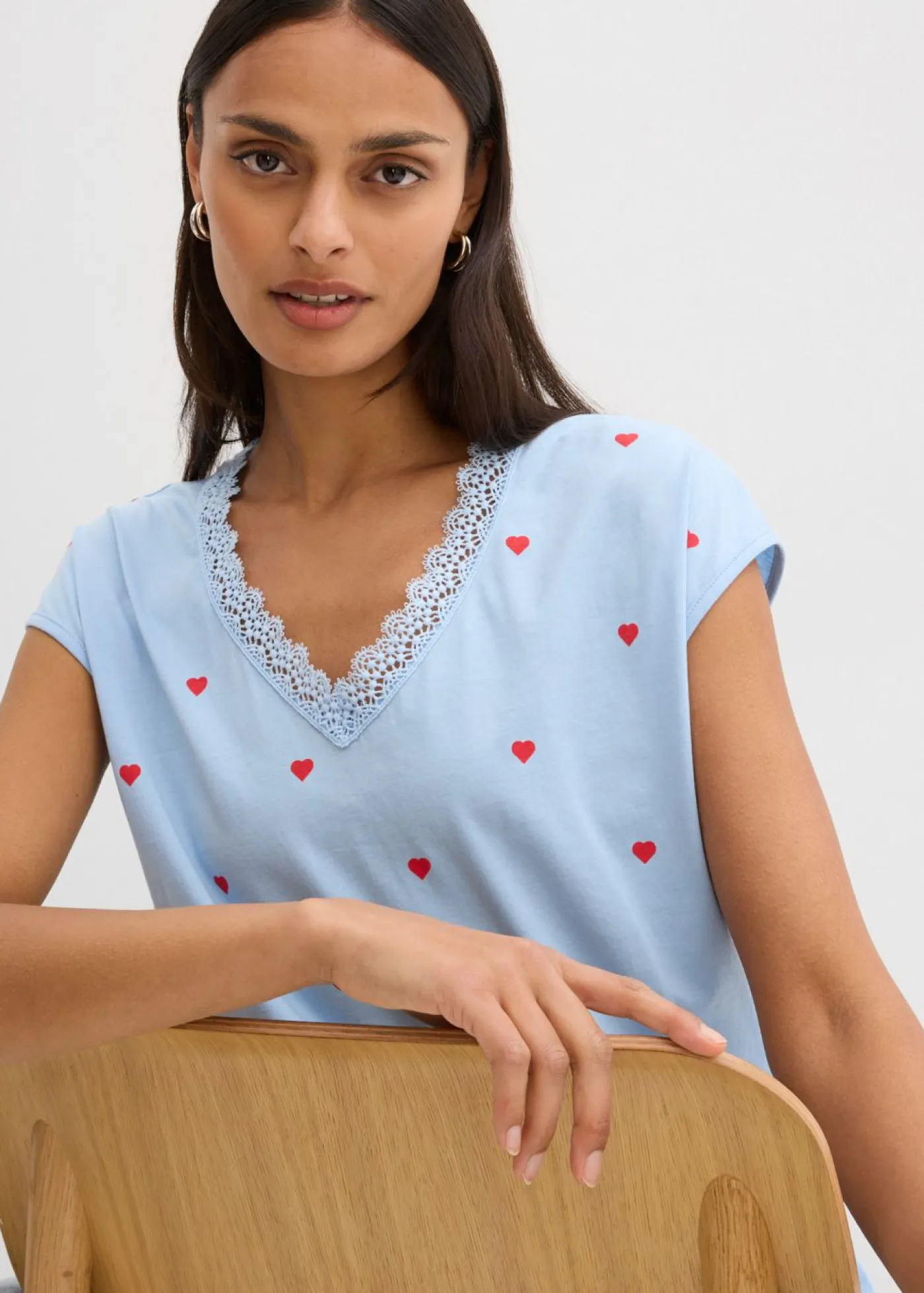 bonprix bonprix Camiseta de algodón puro Azul claro estampado Clearance