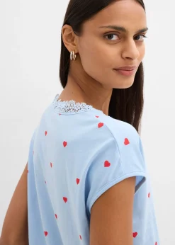 bonprix bonprix Camiseta de algodón puro Azul claro estampado Clearance