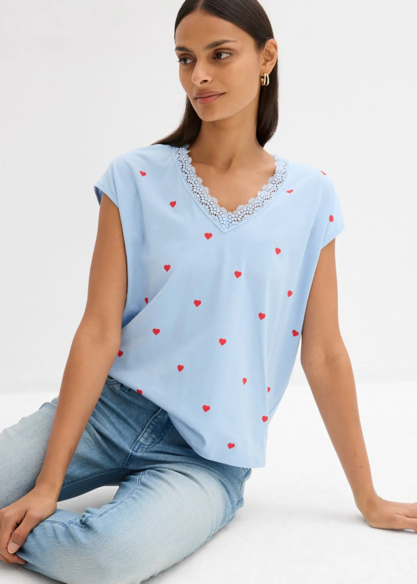 bonprix bonprix Camiseta de algodón puro Azul claro estampado Clearance