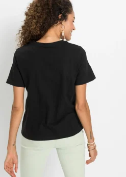 bonprix bonprix Camiseta de algodón puro Negro estampado Sale