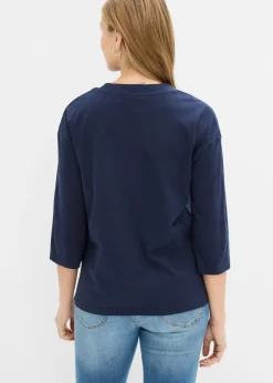 bonprix bonprix Camiseta de algodón puro con corte boxy Azul marino + blanco lana Discount