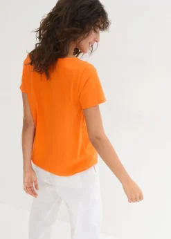 bonprix bonprix Camiseta de algodón puro con manga corta Naranja cálido New